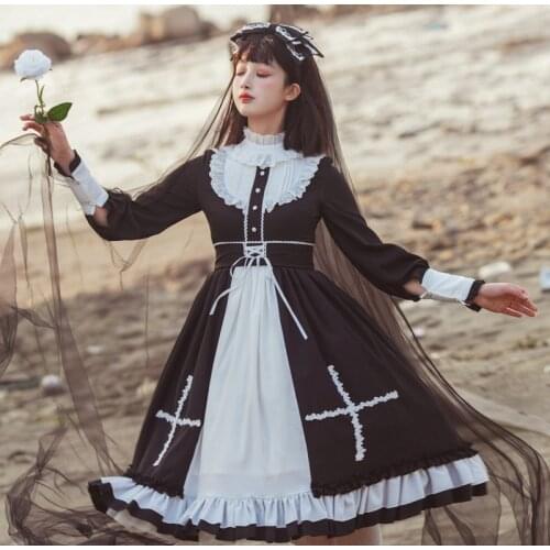 Lolita One Piece Dress Mono Long Sleeve Pleated Empire Lolita OP Dress