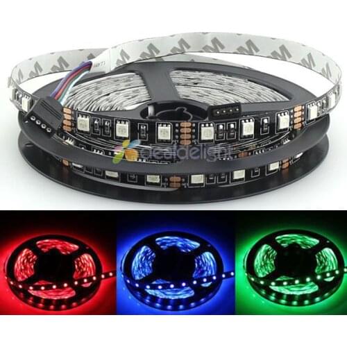 Black PCB board 5M 5050 SMD 300 Leds RGB Color Non-Waterproof Flexible LED Strip Light DC12V Free shipping