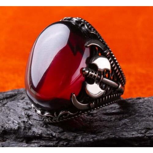 Faceted Oval Black Zircon Gemstone Ring Mens 925 Sterling Silver Ring Ax Style Ring Vintage Handmade Men Jewelry