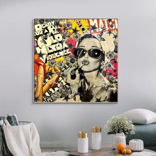 Graffiti Art Fashion Girl with Sunglasses and Red High Heels Wall Art Canvas Painting Posters and Prints Picture for Room Decor