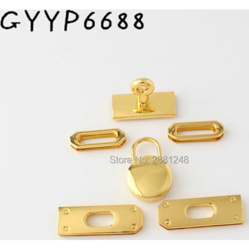 K gold new rectangle eyelets Decorative lock hanger for bags hardware wholesale a set of locks fittings bag handbags purse