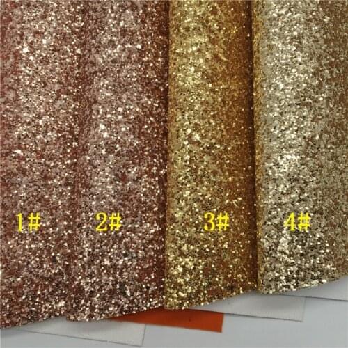 LEOsyntheticoDIY Gold Chunky Glitter Vinyl Fabric Sheet Felt Backing Synthetic Leather Faux Vinil DIY BOWS EARLING A4 SIZE R072A