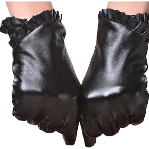 Hot Sale Women Leather Gloves Thermal Winter Fashion Leaf Lace Genuine Sheepskin Gloves Luva feminina