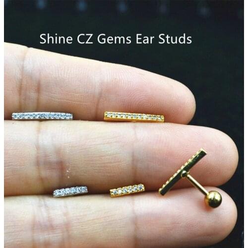 Lot50pcs Body Jewelry Jewelry-Shine CZ T Shape Ear Studs/Earring Helix Bar Upper Earring Body Piercing Tragus Diath Earring 16g