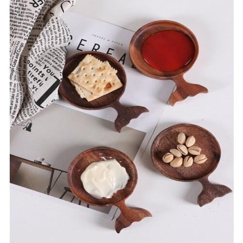 Natural Wood Small Dish Japanese Style Sauce Dish Solid Wood Tableware Sauce Dishes Spice Plates Kitchen Supplies