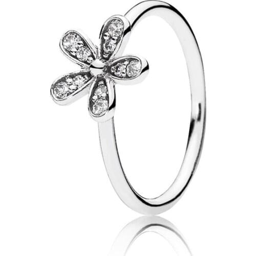 Fashion Elegant 925 Sterling Silver Dazzling Daisy Flower Ring Clear CZ Wedding Jewelry for Women