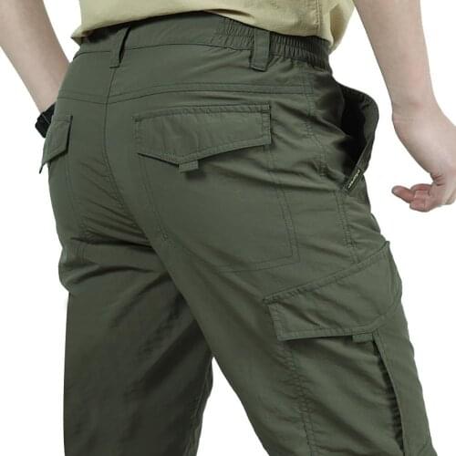Mens Lightweight Tactical Pants Breathable Solid Quick Dry Thin Multi-pocket Casual Long Cargo Pants Outdoor Trousers Plus Size