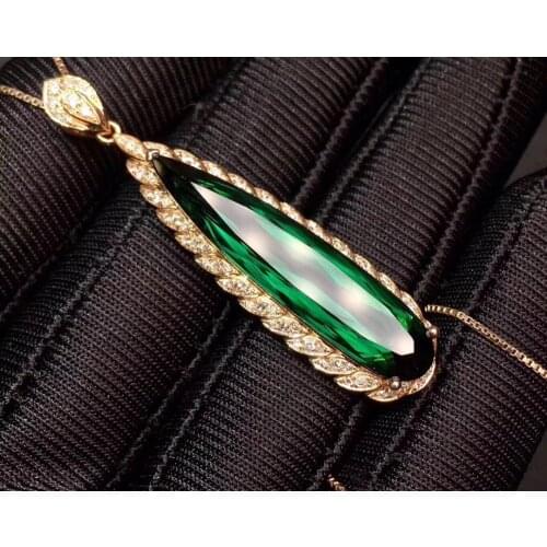 Fine Jewelry Real 18 K 100% Natural Green Tourmaline 8.8ct Brazil Origin Diamonds Gemstone Diamond Womens Pendants Necklaces