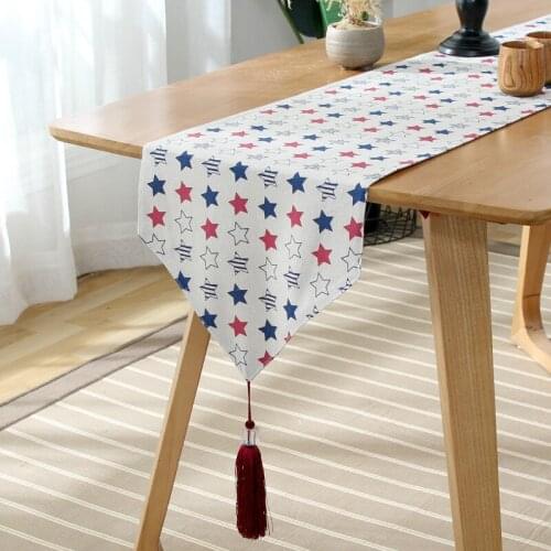 New Five-Pointed Star Printing Tassel Table Runner Nordic Simple Household Tea Flag Table Cloth Tv Cabinet Cover Cloth Towel