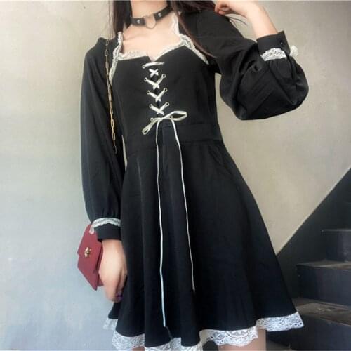 2020 New Korean Version Japanese Lolita Style Mini Dress Elegant Ruffles GirlS Party Dark Girl Autumn Black Female Dress