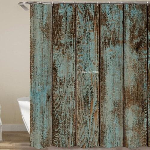 New Printing Shower Curtain for Wooden Door Polyester Waterproof and Mildew Proof Shower Curtain for Bathroom Decoration
