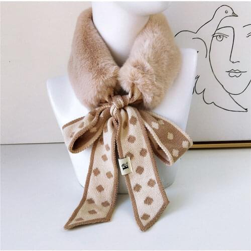 New Winter Thick Warm Faux Rabbit Fur Neck Collar Scarf Neckerchief Women Houndstooth Designer Knitted Scarfs for Ladies D195
