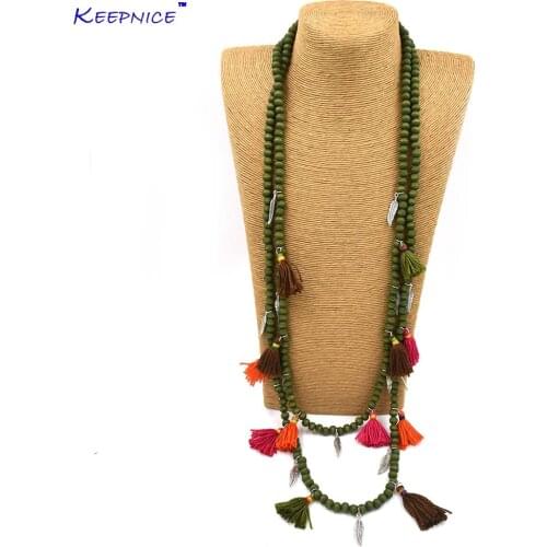 New Bohemia Boho woode beaded Necklaces colorful tassel pendants layered long necklace Multi-Layer statement Necklaces