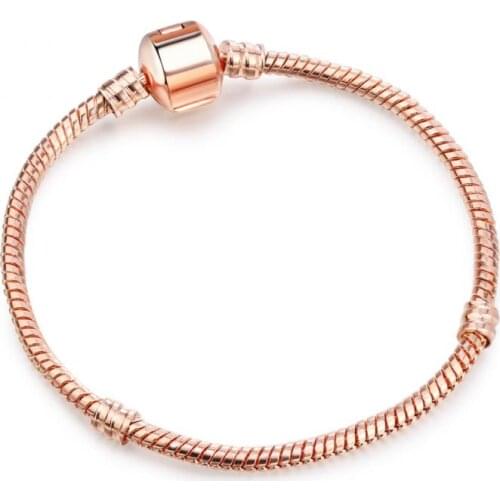 New Women Rose Gold Color Chains Bangle Bracelet Snake Chain Charm Bracelet For Women Charm Jewelry Gift