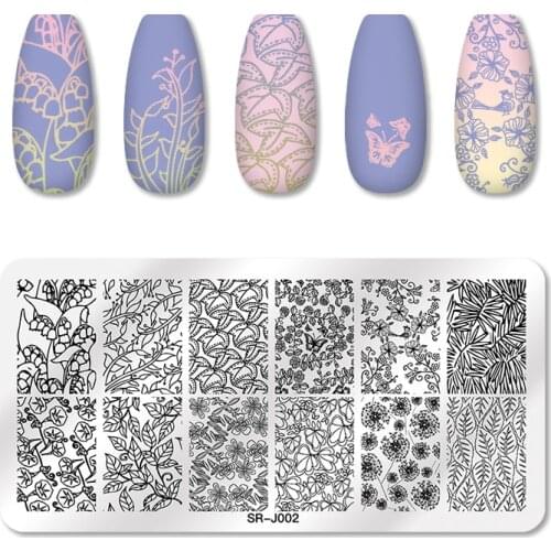 T-TIAO CLUB Nail Stamping Plates Rectangle Shape Flower Series Stainless Steel Nail Art Image Plate Stencils Tools Nail Template