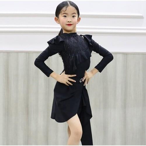 Latin Dance Dress Girls Ballroom Dress Stage Costume Designer Clothes Long Sleeve Salsa Dancing Outfit Tango Dancewear DL7671