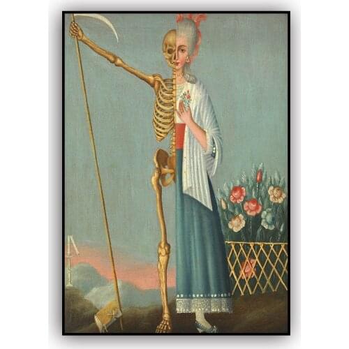 Vintage Memento Mori Poster Wall Art Life and Death Woman Skeleton Reaper Antique Canvas Painting Print Picture Home Wall Decor