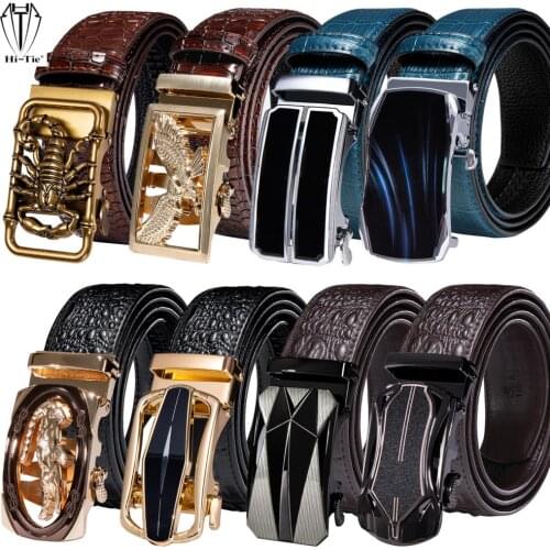 Luxury Mens Belts Black Brown Blue Burgundy Leather Crocodile Pattern Straps Automatic Buckles Ratchet Waistband for Men Cowboy