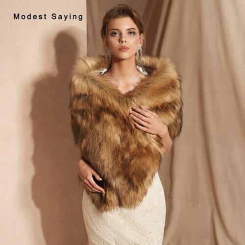 Modest Brown Faux Fur Wedding Shrugs Bridal Shawls 2019 New Fashion Formal Women Party Stoles Warm Ups Wedding Accessories