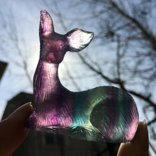 TOP! Hand Carved Mini Deer Natural Fluorite Quartz Crystal Gift Healing 1pc