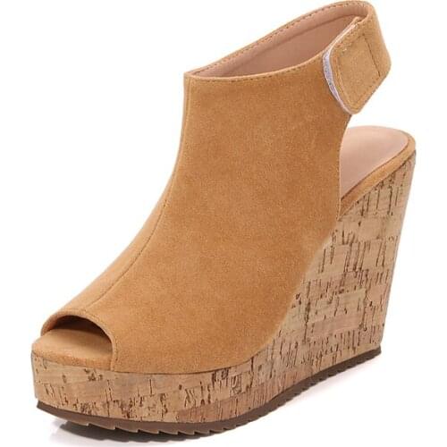 2021 summer new versatile high heeled wedge sandals for women, leather, thick sole, fish toe shoes for women