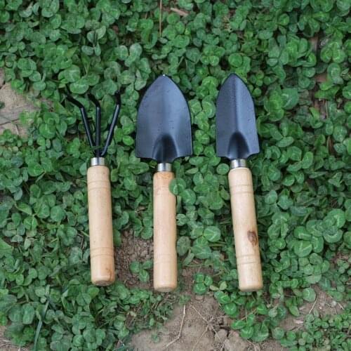 High Quality Wooden-handle 3pcs Mini Gardening Plant Pot Gardening Tools Small Durable Shovel Rake Spade Shovel Tsl1