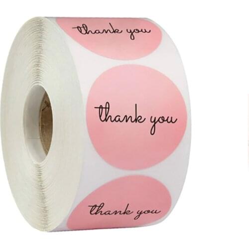 500pcs/roll Pink Round Thank you Sticker Roll Lables Stickers For Wedding Small Business Packaging Seal Stickers Decoration