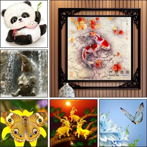 5D Diamond Painting Animal Full Diamond Painting Whole Picture Drill Diamond Mosaic Needlework Embroidery Butterfly Fish Panda