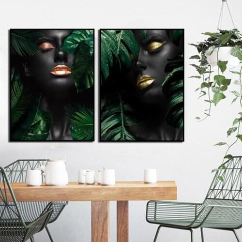 Abstract Sexy Girl With Leaf Paintings Print On Canvas Art Fashion Women Posters Modern Wall Pictures For Living Room Home Decor