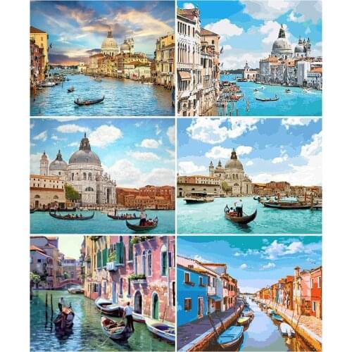 AZQSD Paint By Number Venice Drawing On Canvas Oil Painting Gifts Coloring By Numbers Landacape Kits Handpainted Unique Gifts