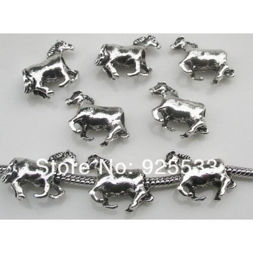 Free shipping 50pcs/lot 21x15x7mm big hole antique metal horse beads fit European bracelet jewelry DIY
