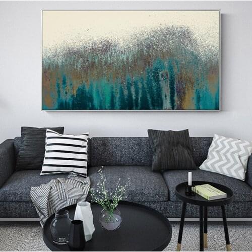 Turquoise Abstract Canvas Paintings Vintage Modern Abstract Poster and Print on The Wall Art Picture for Living Room Home Decor