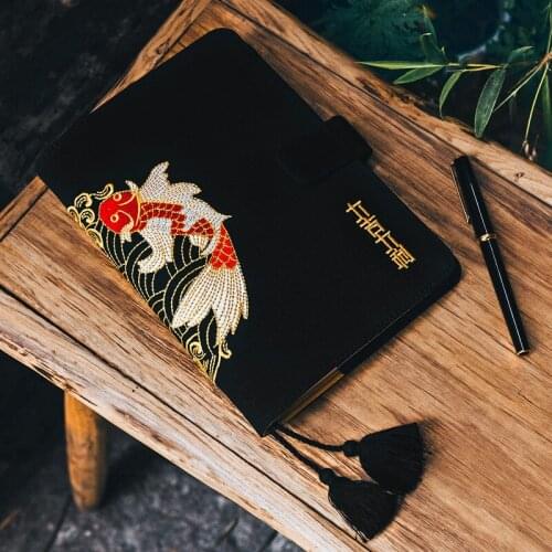 Lucky Fish And Lucky Bird Traditional Chinese Floral Design A5 A6 Journal Fitted Notebook 144 Sheets Undated Monthly Daily Plan