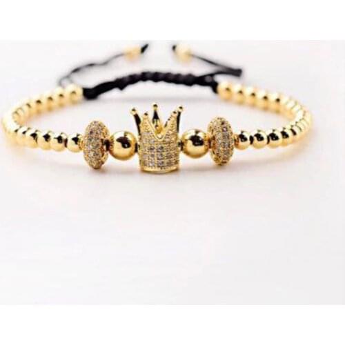 New Design High Quality Stainless Steel Beads Crown Charm Adjustable Macrame Bracelet Men