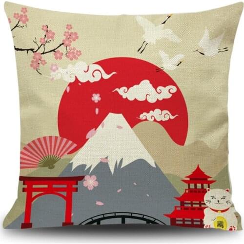 Fuji Mountain view Japanese-style drawing printed cushion cover Pillow case for shop Chair seat Home sofa Decoration kids gift
