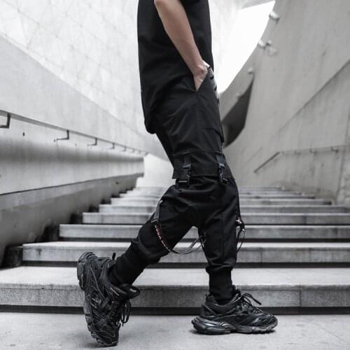 Black Casual Jogging Pants Multi-pocket Fashion Harem Pants Streetwear Mens Sweatpants Novel Spring Overalls Mens Trousers