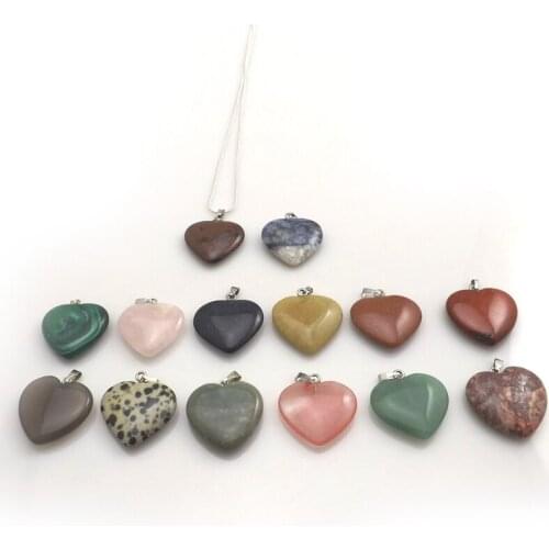 Mixed Lot Natural Stone Heart Shape Pendant Silver Color Chokers For Women 12pcs/lot