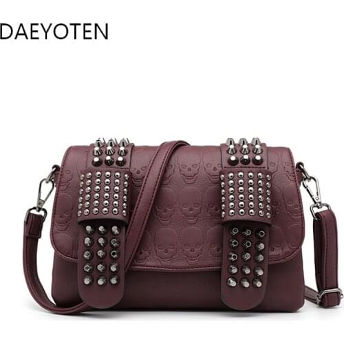 DAEYOTEN Retro Rivet Women Shoulder Bag 2020 Small Punk Bag Skull Printing Crossbody Bag Luxury Brand Bag Female New Bags ZM0959