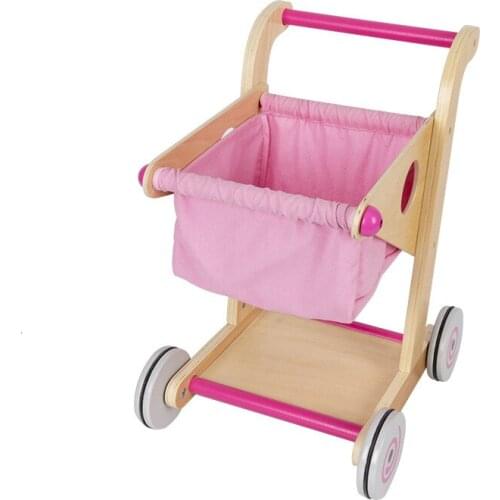 Wooden Childrens Shopping Cart Toy Boy Girl Simulation Supermarket Cart House Home Kitchen Toy Set