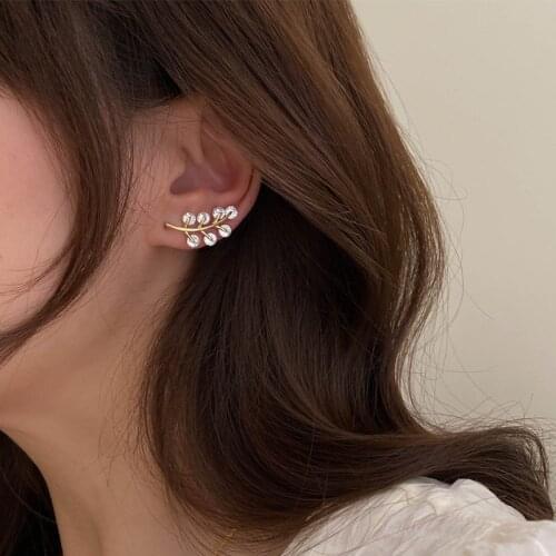 French Fashion Leaves Zircon Earrings Vintage Contracted Jewelry Ear Bones Clip Exquisite Earclip For Women Accessories Gift