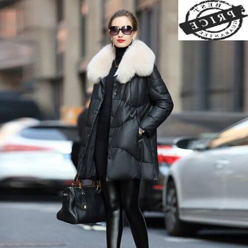 Real Sheepskin 100% Coat Women Winter Natural Fox Fur Collar Duck Down Jacket Female Genuine Leather Jacket Warm Down Coat 1a0a2