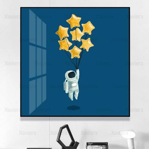Nordic Cartoon Canvas Painting Astronaut Balloon Print Picture Children Room Nursery Interior Decoration Art Poster On The Wall