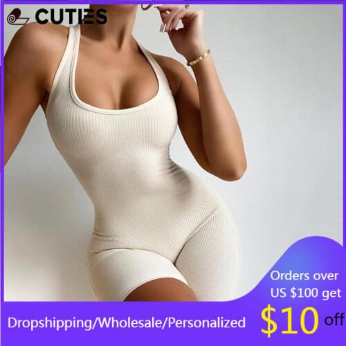 Sleeveless Rib Knitted Bodycon Jumpsuits Women Casual Sport Short Rompers Ladies Black Spring Autumn Fitness Outfits Clothing