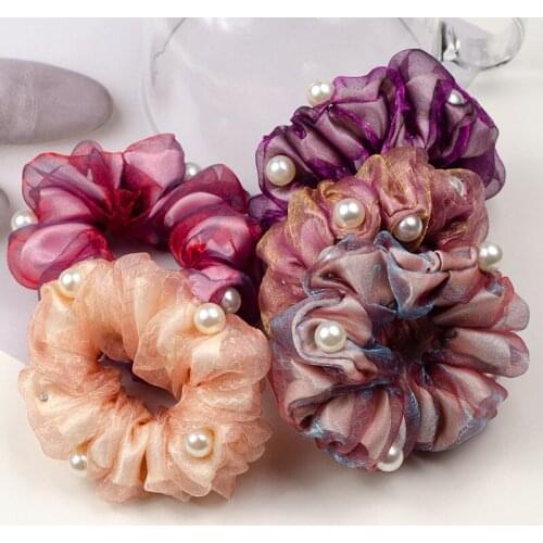 Korean Pearl Lace Flower Hair Band Headdress Elastic Hair Accessories Handmade High-end Silk Ponytail Holder Headband Wholesale