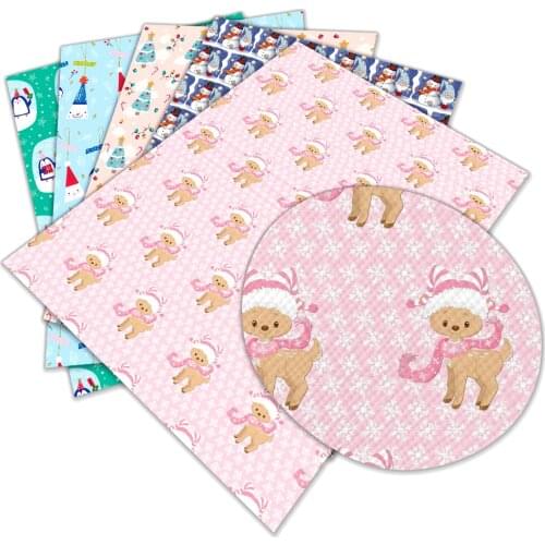 Animal Cartoon Printed Christmas Faux Leather Sheets A4 22*30cm for DIY Hair Bow Bags Shoes Crafts Material Holiday Party