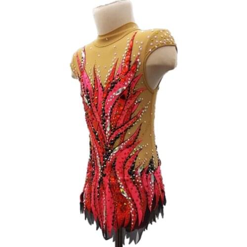 LIUHUO Custom design Service Red Rhythmic Gym Leotards Girls women bright Gymnastics leotards with Skirt