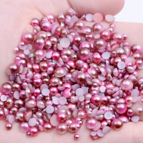 Small Pack 3/4/5/6mm Coffee And Dark Blue And Dark Coffee RainBow Color Half Round Pearls Flatback DIY Nail Art Decorations