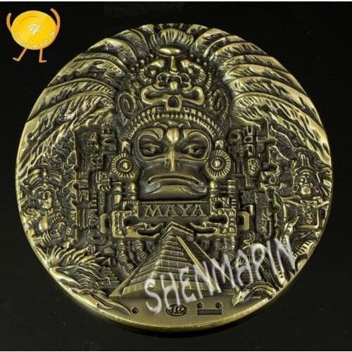 Maya Aztec Gold Calendar Commemorative Coin Mexico Indian Maya Culture Solar Calendar Coins Collectibles Religion Coins 80mm