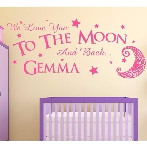 Love you to the moon and back Wall Sticker Personalised Vinyl Wall Decals Quotes Nursery Vinyls Art Wall Stickers for Kids Rooms