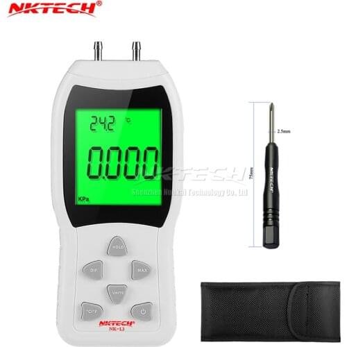 NKTECH NK-L3 Digital Manometer Differential Air Pressure 3PSI kPa LCD Gauge Temperature Display Zeroing Offset Data Compensation